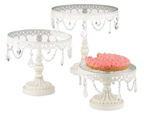 Set of Three White Iron and Glass Cake Stands