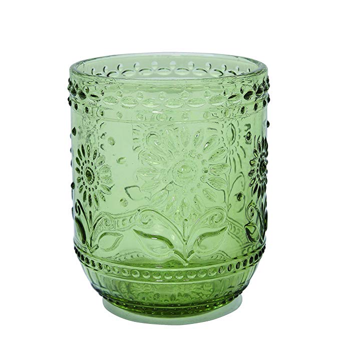 Set of 4 Old Style Green Embossed Tumblers or Drinking Glasses